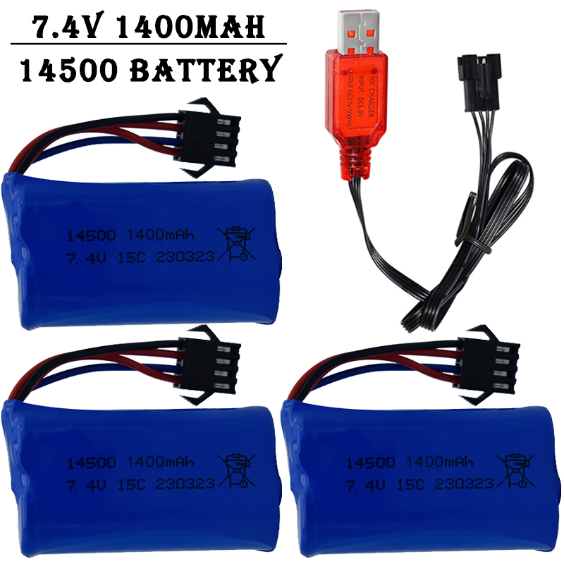Drone Battery Li-Ion - 7,4V 1400mAh 14500 Lithium-Ionen-Akku mit SM4P-Stecker/USB-Ladegerät